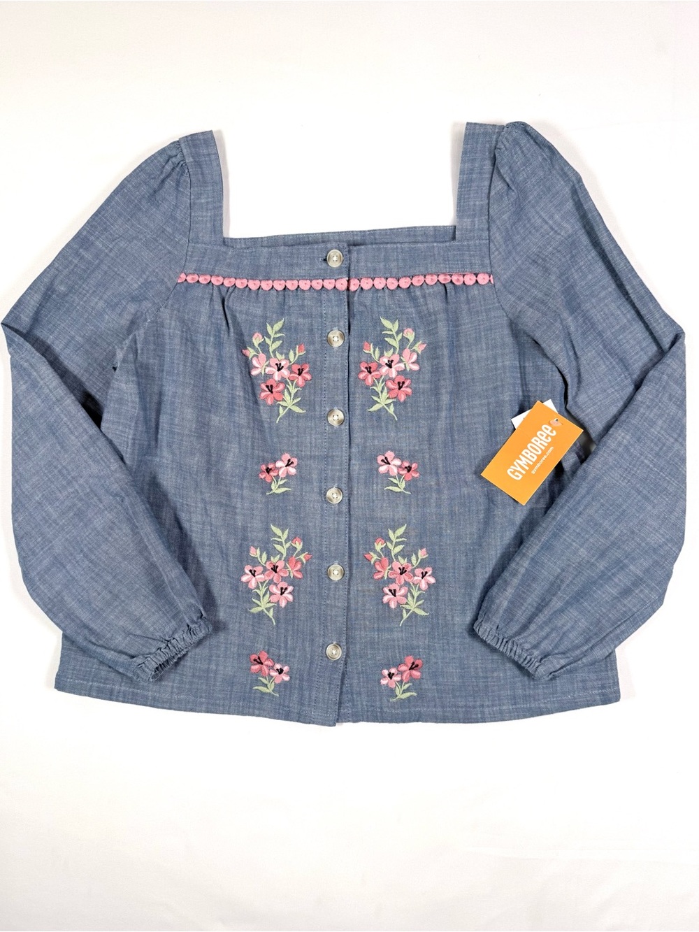 NWT GYMBOREE Girls Citrus Chambray Embroidered Floral Peasant Top 8‎ Cottagecore
